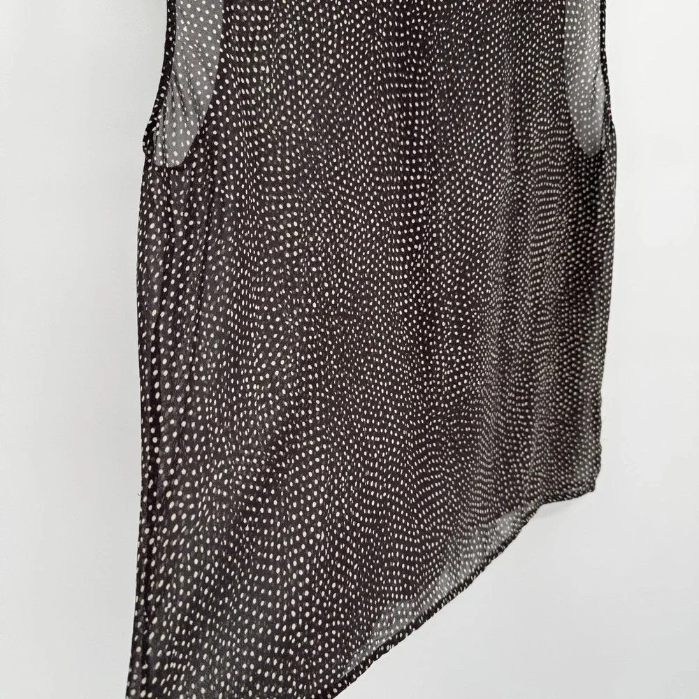 Calvin Klein Brown Polka Dot Sleeveless Sheer Silk Button Front‎ Blouse Sz 14 - Picture 8 of 11